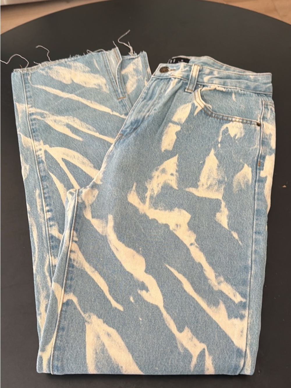 Lioness Blue Denim with White Bleach-Pattern Straight Jeans